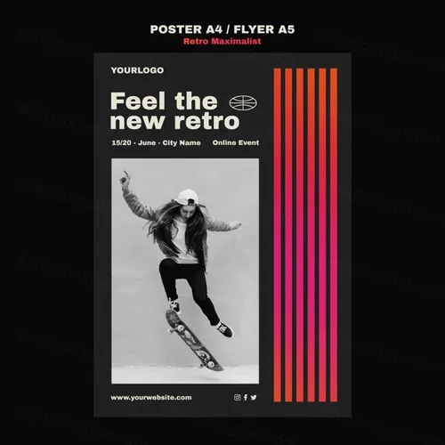 时尚潮流复古渐变线条极简主义排版设计宣传单海报模板素材 Retro maximalist template