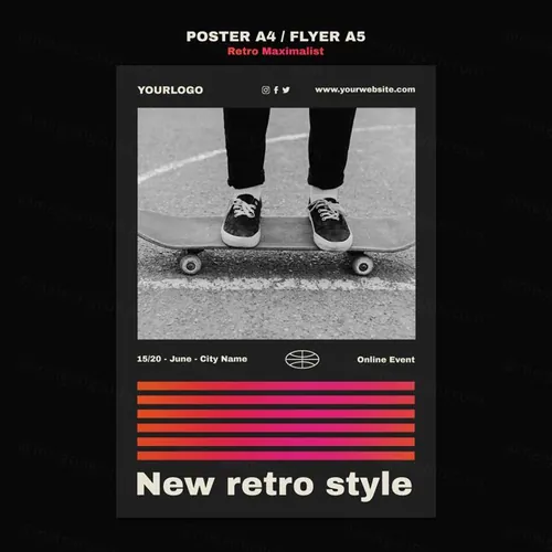 时尚潮流复古渐变线条极简主义排版设计宣传单海报模板素材 Re