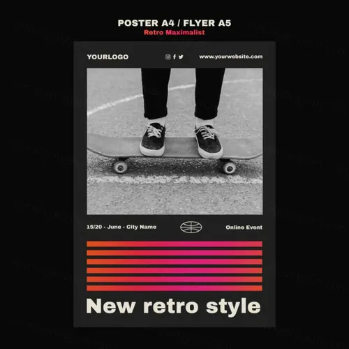 时尚潮流复古渐变线条极简主义排版设计宣传单海报模板素材 Retro maximalist template