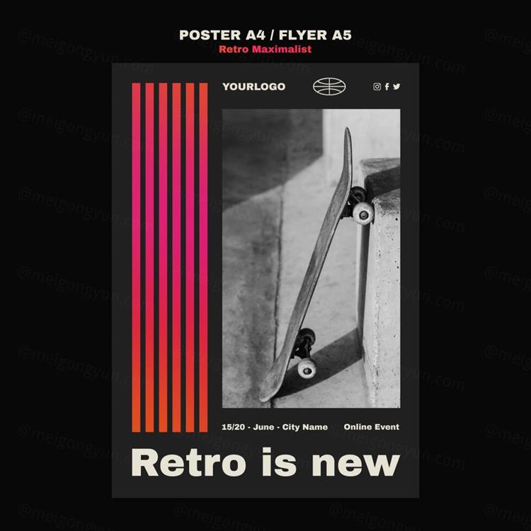 时尚潮流复古渐变线条极简主义排版设计宣传单海报模板素材 Re