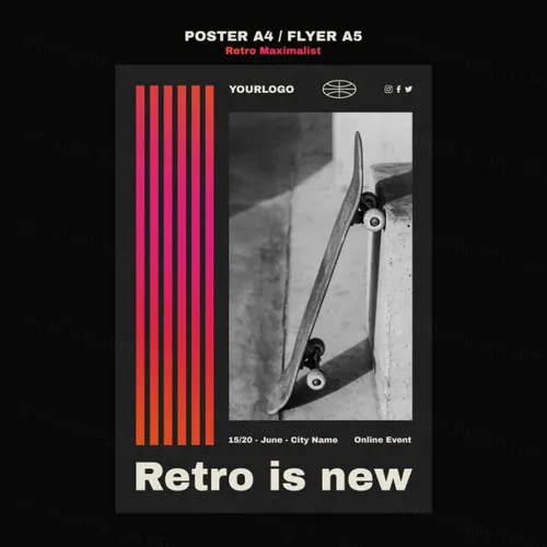 时尚潮流复古渐变线条极简主义排版设计宣传单海报模板素材 Retro maximalist template