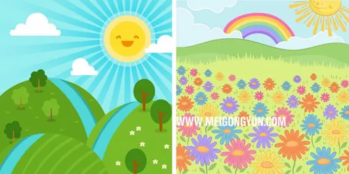 矢量春季春天田园花卉插画元素Field flower vec