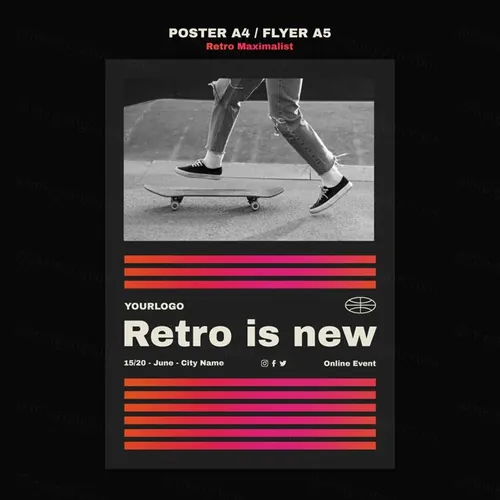 时尚潮流复古渐变线条极简主义排版设计宣传单海报模板素材 Re