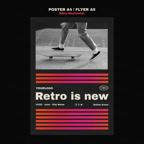 时尚潮流复古渐变线条极简主义排版设计宣传单海报模板素材 Retro maximalist template