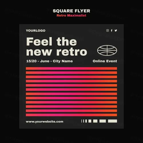 时尚潮流复古渐变线条极简主义排版设计方形宣传单海报模板素材