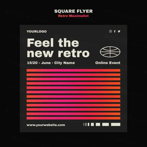 时尚潮流复古渐变线条极简主义排版设计方形宣传单海报模板素材