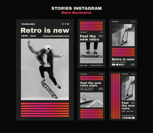 时尚潮流复古渐变线条极简主义排版设计Ins自媒体宣传海报模板素材