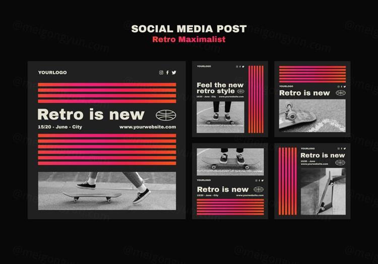 时尚潮流复古渐变线条极简主义排版设计Ins自媒体宣传海报模板