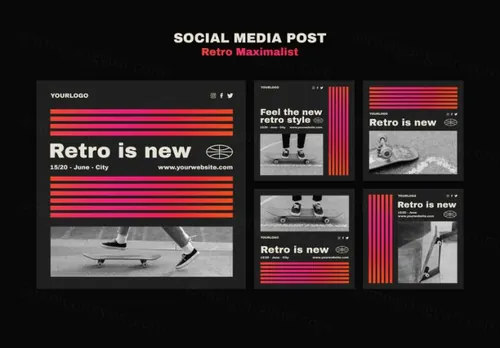 时尚潮流复古渐变线条极简主义排版设计Ins自媒体宣传海报模板素材