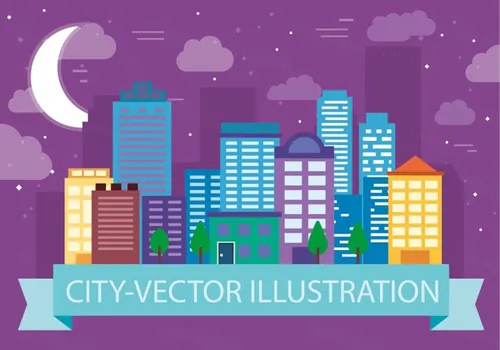 城市街道景观矢量插图Cityscape Vector Illustration