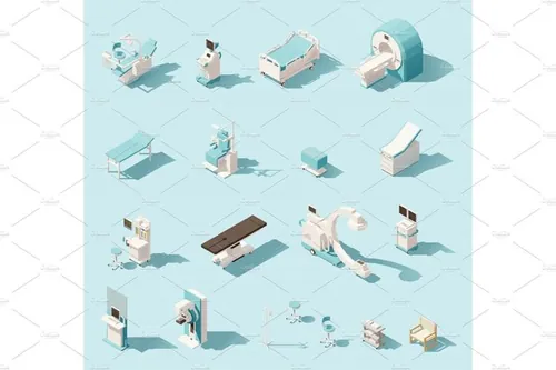 矢量等距医疗设备图标Vector isometric low poly medical equipment set