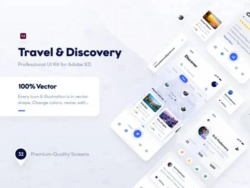 旅行探索移动APP程序界面XD工具包 Travel  Discovery UI