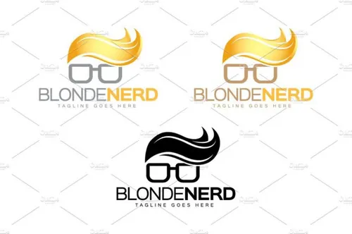 金色的书呆子形象阅读主题标志Logo模板 Blonde-Nerd-Logo