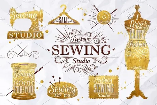 复古缝纫机手绘符号插画 Retro sewing symbo