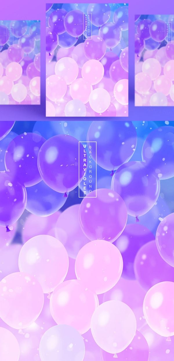 浪漫紫色透明彩色气球气泡节日生日宴会婚礼背景海报PSD设计素材