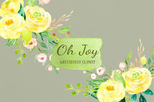明亮水彩黄色玫瑰花剪贴画装饰 Watercolor Yellow Rose Oh Joy