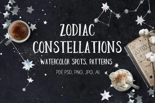 12星座水彩矢量素材打包下载Zodiac Constella