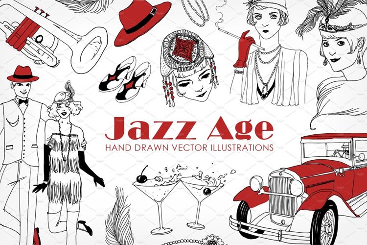 复古风格矢量男女手绘素材下载Set people and t