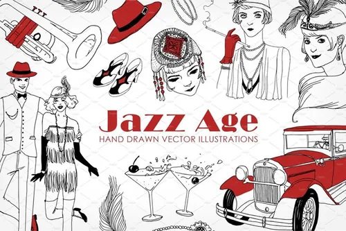 复古风格矢量男女手绘素材下载Set people and t