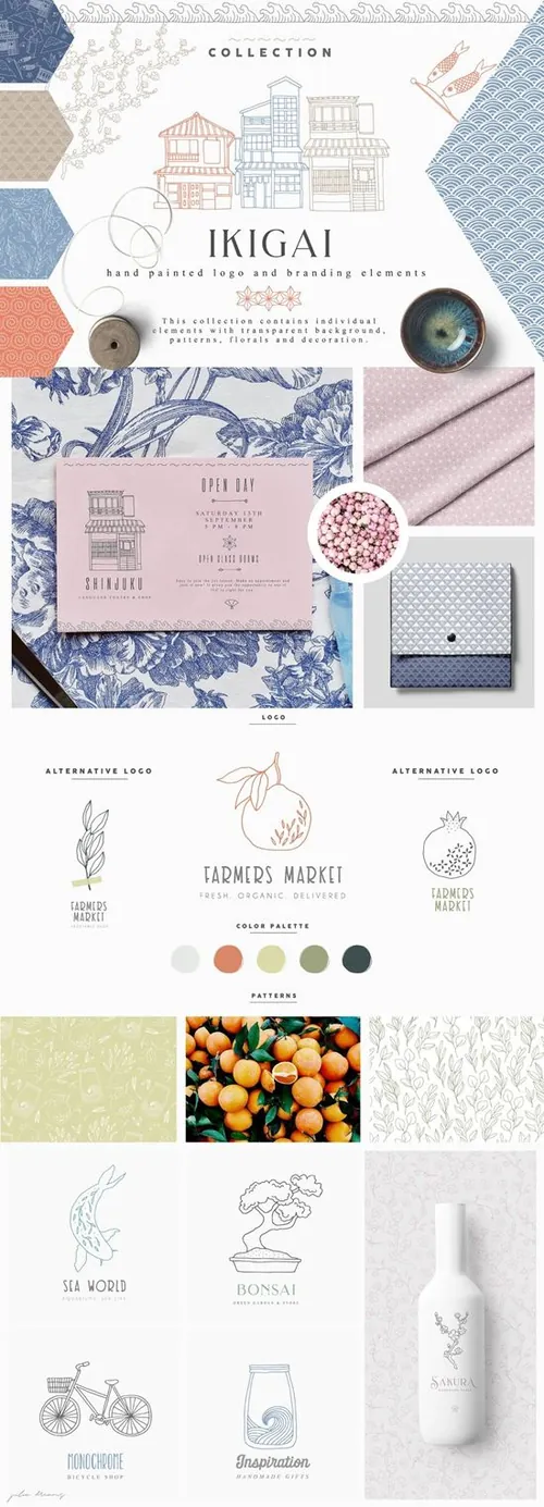 日本元素手绘插画素材 Ikigai Collection Pro