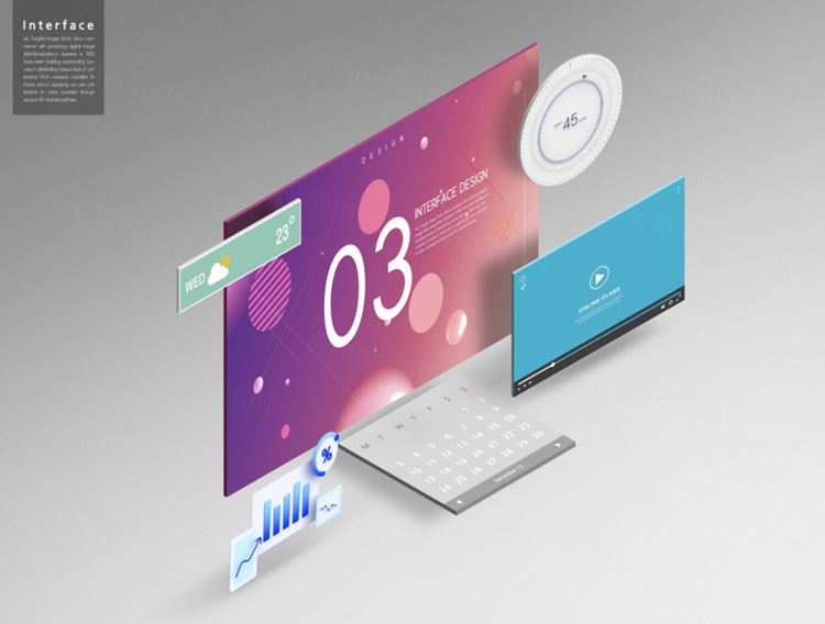 超现代立体三维概念元素分离网页UI界面设计展示样机PSD模板素材