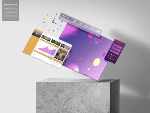 超现代立体三维概念元素分离网页UI界面设计展示样机PSD模板素材