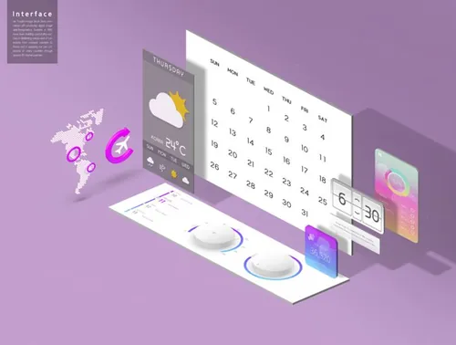 超现代立体日历天气三维概念元素分离网页UI界面设计展示样机PSD模板素材