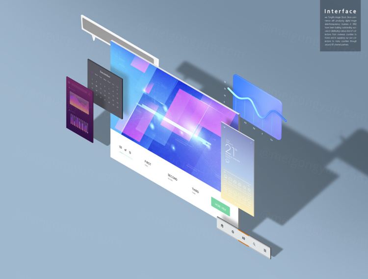超现代立体三维概念元素分离网页UI界面设计展示样机PSD模板素材