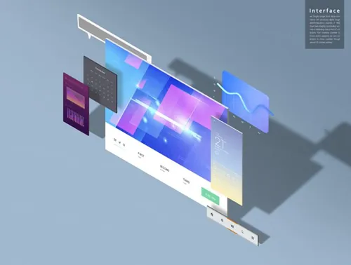 超现代立体三维概念元素分离网页UI界面设计展示样机PSD模板素材