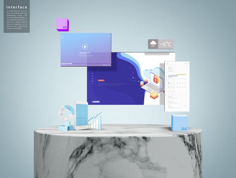 超现代立体三维概念元素分离网页UI界面设计展示样机PSD模板素材