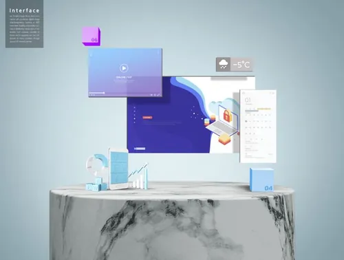 超现代立体三维概念元素分离网页UI界面设计展示样机PSD模板素材