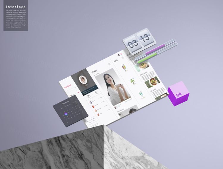 超现代立体三维概念元素分离网页UI界面设计展示样机PSD模板素材