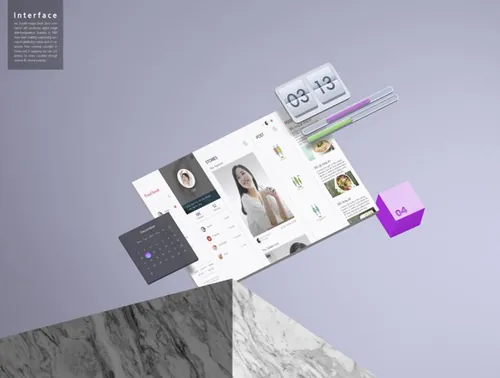 超现代立体三维概念元素分离网页UI界面设计展示样机PSD模板素材