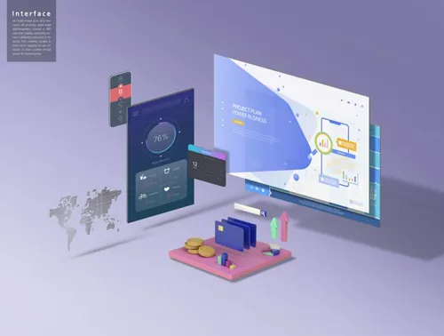 超现代立体三维概念元素分离网页UI界面设计展示样机PSD模板素材