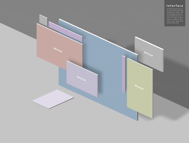 超现代立体三维概念元素分离网页UI界面设计展示样机PSD模板素材