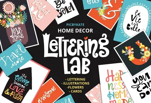 家居装饰字体标签插画 Home Decor Letterin
