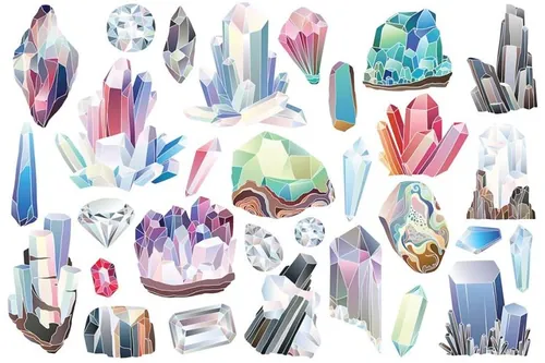 29款手绘钻石水晶宝石类矢量插画 29 Crystals Gems  Diamonds Clipart