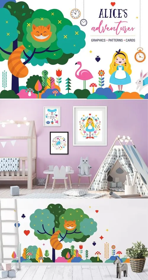 可爱卡通少女彩绘插画 Alice in the wonder