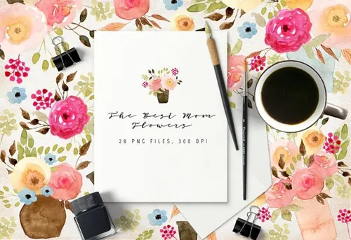 优雅水彩康乃馨手绘插画 The Best Mom Flowe
