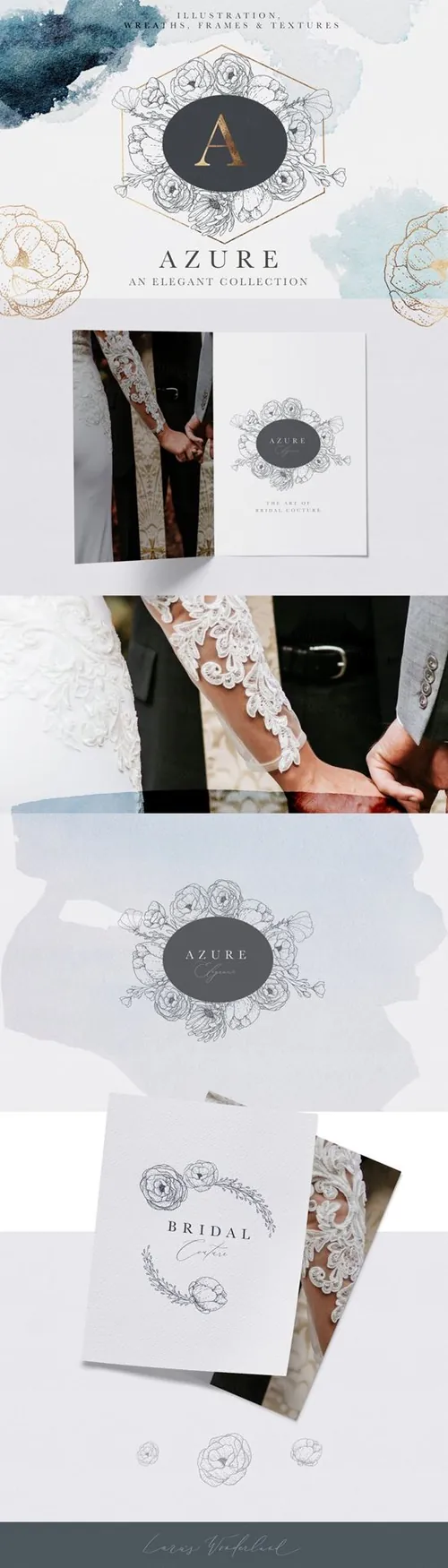 典雅风格湛蓝手绘水彩矢量插画素材 Tender-Mist-C