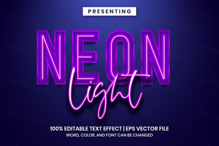 好莱坞电影级霓虹灯灯管三维立体特效字体文本特效可编辑EPS矢量模板素材