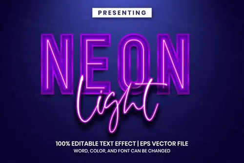 好莱坞电影级霓虹灯灯管三维立体特效字体文本特效可编辑EPS矢量模板素材