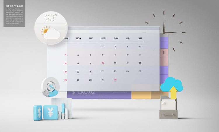 超现代立体三维概念元素分离网页UI界面设计展示样机PSD模板素材