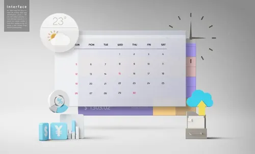 超现代立体三维概念元素分离网页UI界面设计展示样机PSD模板素材