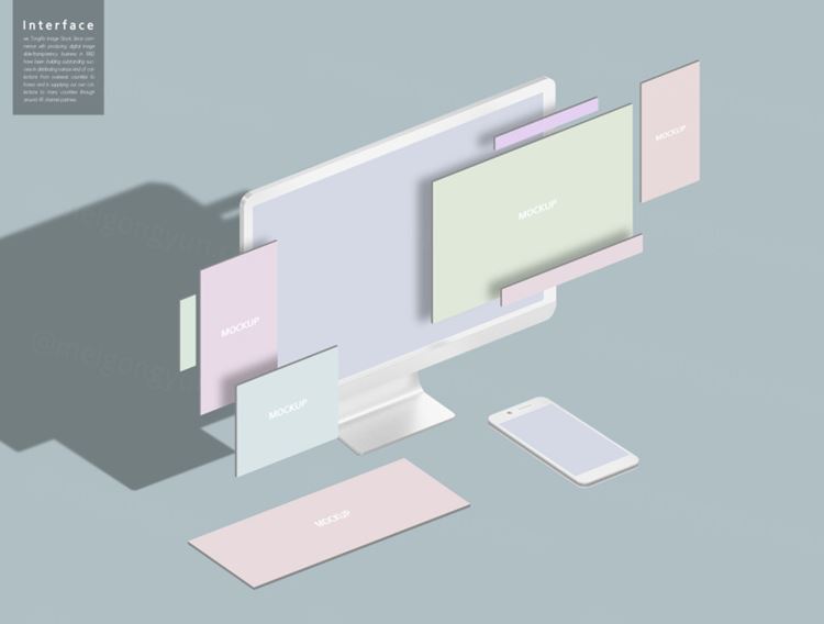 超现代立体三维概念元素分离网页UI界面设计展示样机PSD模板素材