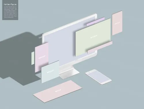 超现代立体三维概念元素分离网页UI界面设计展示样机PSD模板素材