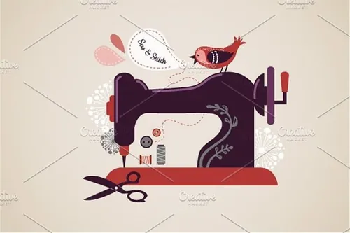缝纫机矢量插图Vintage sewing machine illustration