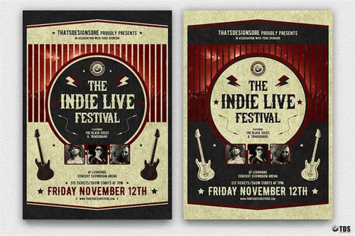 独立音乐节派对传单PSD模板v2 Indie Live Festival Flyer PSD V2