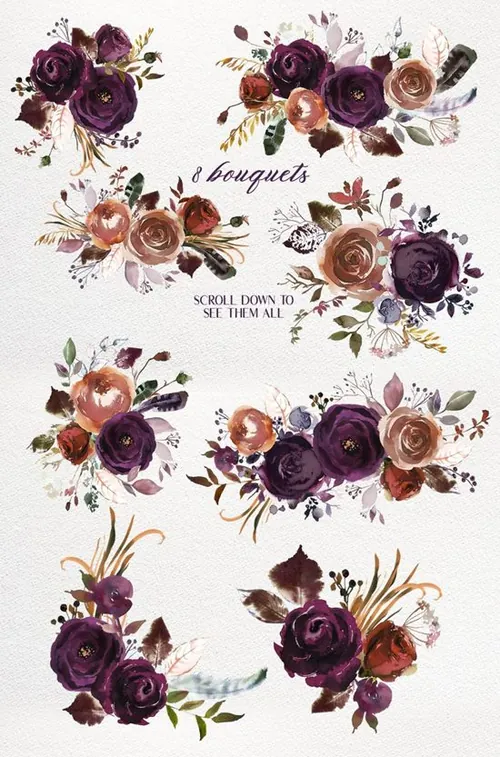 波希米亚风格手绘水彩花卉花圈设计素材 Butterum-Pl