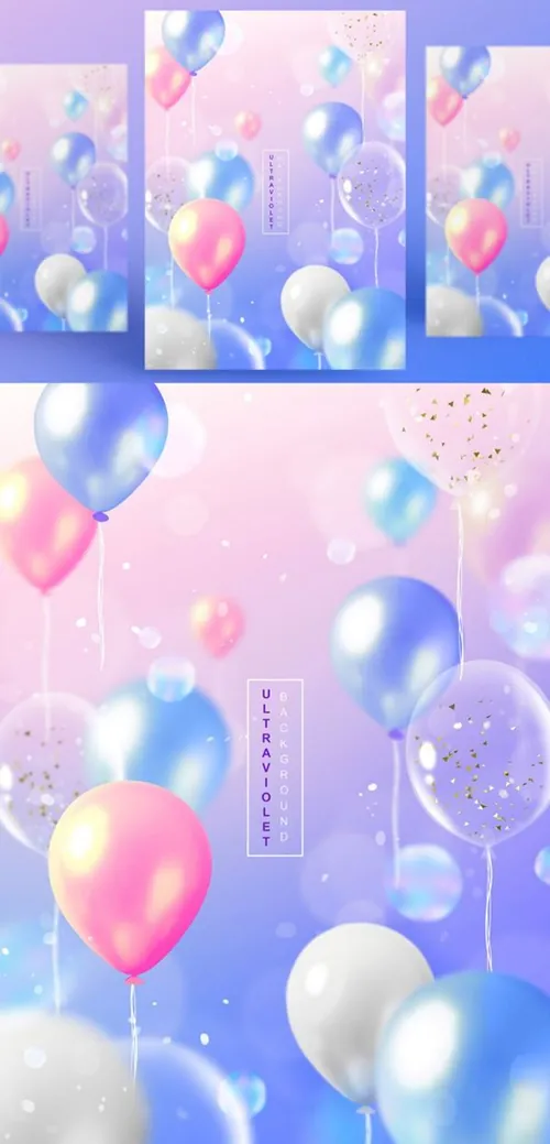 浪漫紫色透明彩色气球气泡节日生日宴会婚礼背景海报PSD设计素材
